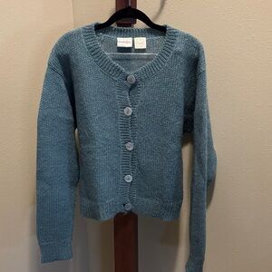 Teal Crewneck Button-Up Knit Cardigan
